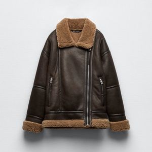 Zara Brown Shearling Double Faced Coat